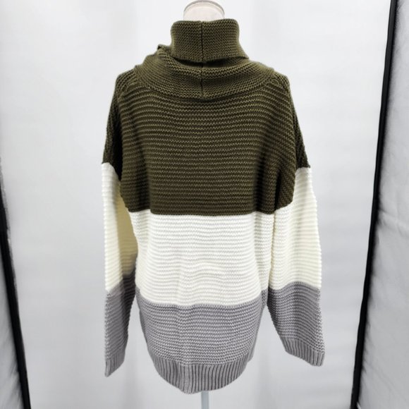 Casual Loose Fit Chunky Knit  Color Block Turtleneck Sweater L NWT - Picture 7 of 10